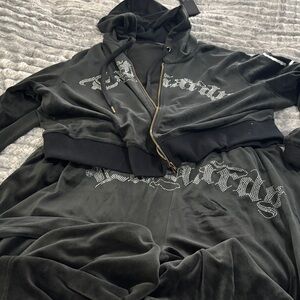Ed Hardy Black Velour Tracksuit with Rhinestone Detail